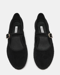 VELMA Black Velvet Mary Jane Gold-Detail Buckle Women's Flat