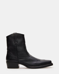 SANDERSON Black Leather Square-Toe Western Men's Ankle Boot