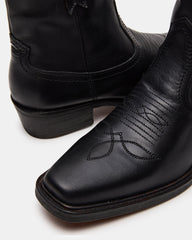 SANDERSON Black Leather Square-Toe Western Men's Ankle Boot