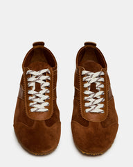 JUNA Cognac Suede Low-Top Lace-Up Stripe Men's Sneaker