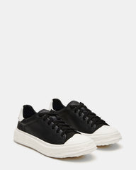 MACRAE Black Leather Men's Low-Top Fashion Sneaker