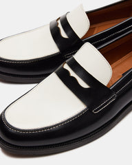 NATAN Black/ White Leather Men's Slip-On Dress Loafer