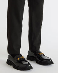 NAXOS Black Leather Slip-On Dress Men's Loafer