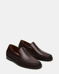 NAPOLI Brown Leather Slip-On Woven Men's Loafer