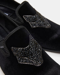 FINN Black Velvet Rhinestone Fox Head Design Slip-On Men's Loafer