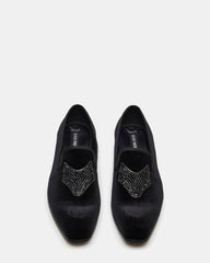 FINN Black Velvet Rhinestone Fox Head Design Slip-On Men's Loafer