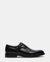 HARAN Black Leather Men's Buckle Strap Dress Shoe