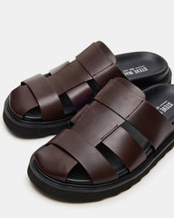 BLAZET Brown Leather Footbed Fisherman Men's Sandal