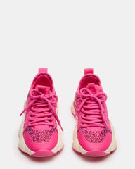 Kids' SOLACE Hot Pink Low-Top Lace-Up Knit Girls' Sneakers