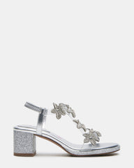 Kids' SAVVY Silver Girls' Strappy Rhinestone Block Heel