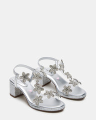 Kids' SAVVY Silver Girls' Strappy Rhinestone Block Heel