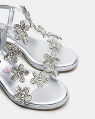Kids' SAVVY Silver Girls' Strappy Rhinestone Block Heel