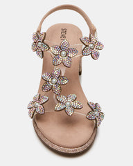 Kids' SAVVY Blush Girls' Strappy Rhinestone Block Heel