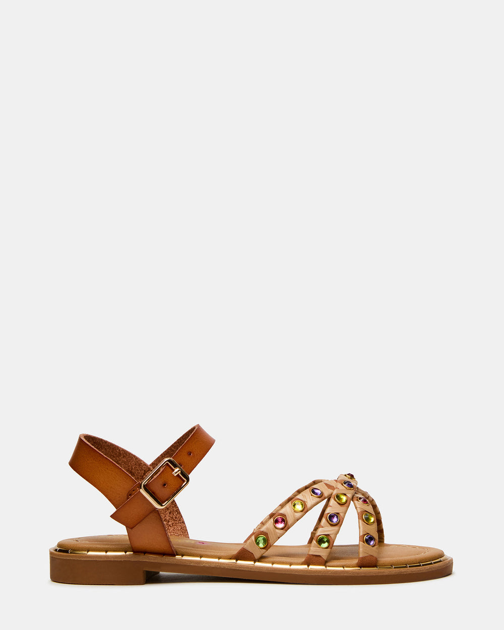 Kids' GILLIAN Cognac Multi Strappy Rhinestone Embellished Girls' Sandal