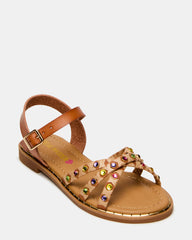 Kids' GILLIAN Cognac Multi Strappy Rhinestone Embellished Girls' Sandal