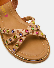Kids' GILLIAN Cognac Multi Strappy Rhinestone Embellished Girls' Sandal
