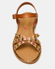 Kids' GILLIAN Cognac Multi Strappy Rhinestone Embellished Girls' Sandal