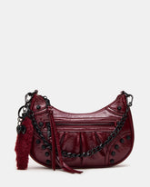 ERIKA Bag Wine Rhinestone Embellished Studded Crinkle Moto Crossbody Handbag