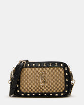 DAISYS Black Multi Women's Studded Straw Crossbody Handbag