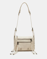 RIGBY Taupe Women's Fringe Studded Crossbody Handbag