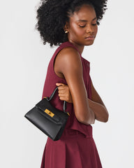 MADLYN Bag Black Structured Turn-Lock Closure Top-Handle Crossbody Mini Handbag