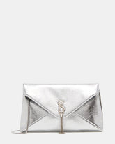 PARTAY Bag Silver Oversized Crinkle Envelope Logo Clutch Handbag