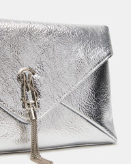 PARTAY Bag Silver Oversized Crinkle Envelope Logo Clutch Handbag