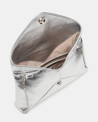 PARTAY Bag Silver Oversized Crinkle Envelope Logo Clutch Handbag