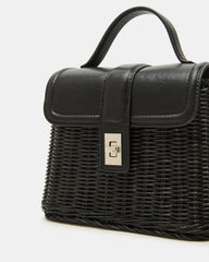 CRISTY Bag Black Wicker Top-Handle Sraw Crossbody Handbag