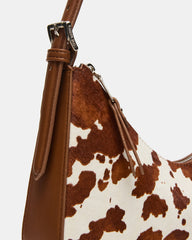 SMITH Bag Brown Cow Print Asymmetric Shoulder Handbag