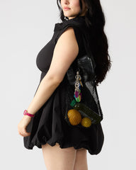 MAKIA Black Women's Crystal Rhinestone Shoulder Strap Net Tote Handbag