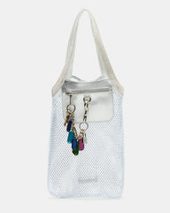 MAKIA White Women's Crystal Rhinestone Shoulder Strap Net Tote Handbag
