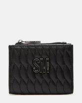 BAZAR Wallet Black Quilted Top-Zipper Button-Snap Mini Wallet