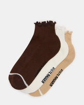 CHEER 3 PACK LETTUCE EDGE SOCKS Brown Women's Anklet Socks