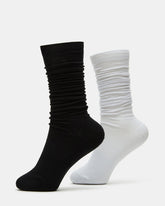 2 PACK SLOUCHY CREW SOCKS BLACK WHITE Scrunch Socks