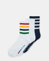 3 Pack Striped Crew Socks Women's White Multi