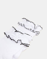 2 PACK AVA RUFFLE SOCKS WHITE Women's Double Ruffle Edge Anklet Socks