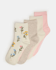 4 BLOOM PACK FLOWER SOCKS IVORY MULTI Women's Anklet Socks