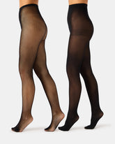 2 PACK MINI FISHNET TIGHT BLACK Women's Footed Sheer Mesh Tights