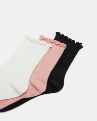 3 Pack Lettuce Edge Ribbed Women's Anklet Socks Multi