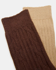 2 PACK CABLE TEXTURE BOOT SOCKS BROWN Women's Textured Quarter Book Socks
