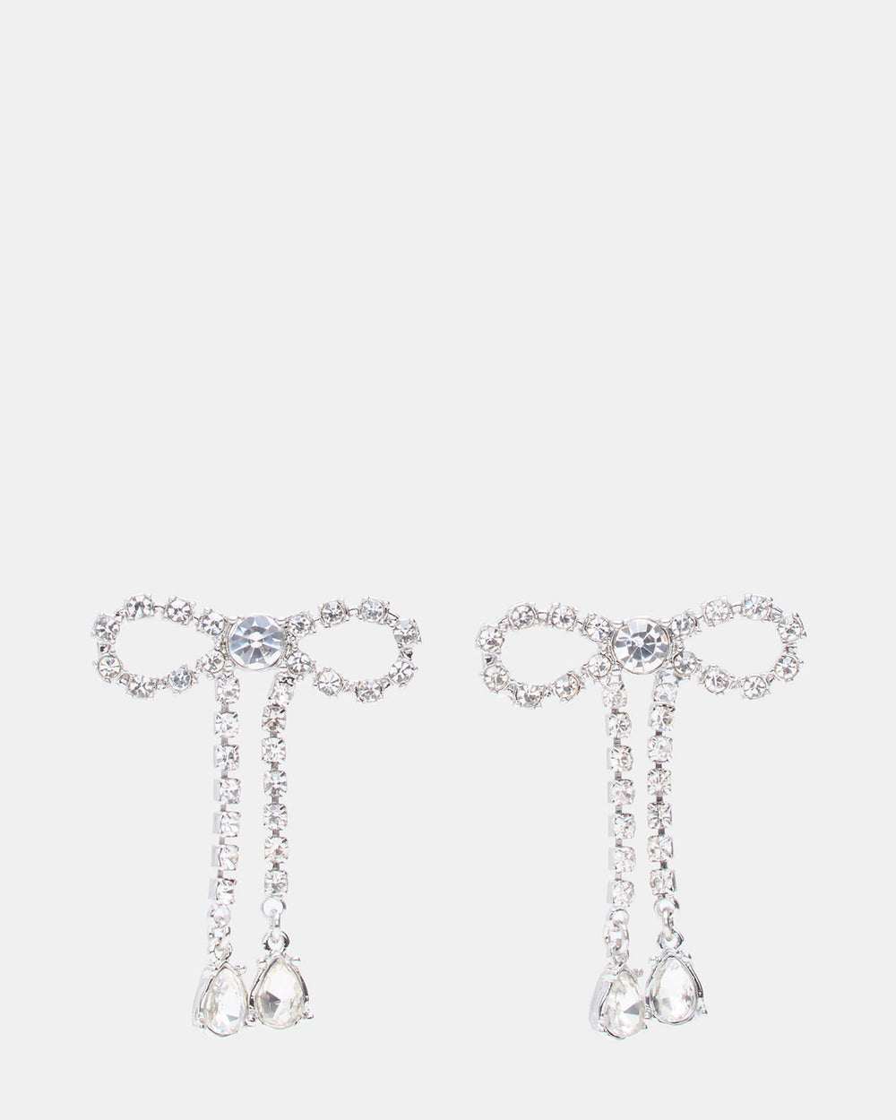 RHINESTONE BOW EARRINGS SILVER Women's Embellished Bow Post-Back Earrings
