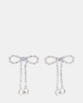 RHINESTONE BOW EARRINGS SILVER Women's Embellished Bow Post-Back Earrings