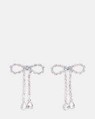 RHINESTONE BOW EARRINGS SILVER Women's Embellished Bow Post-Back Earrings