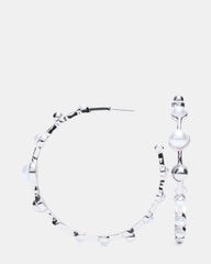 PEARL HOOP EARRINGS SILVER Women's Pearl Embellished Hoop Earrings