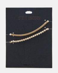 2-PIECE RHINESTONE CHAIN ANKLET SET Women's Pearl Embellished ChaiN Anklet Set