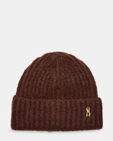 LOGO BEANIE Dark Brown Fuzzy RIbbed Knit Women's Beanie