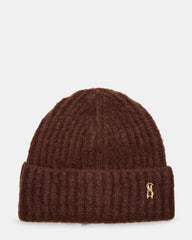 LOGO BEANIE Dark Brown Fuzzy RIbbed Knit Women's Beanie
