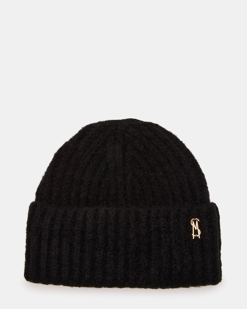 LOGO BEANIE Black Fuzzy RIbbed Knit Women's Beanie