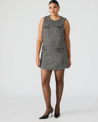 LOUIE Black/White Sleeveless Tweed Mini Women's Dress